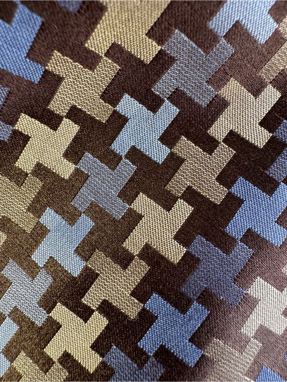 Joseph & Feiss Silk Tie Brown Blue Geometric Print Business Classic Jacquard - Picture 13 of 13